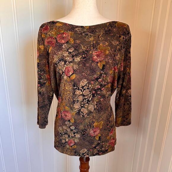 Vintage Y2K Fall Floral Top XL - Picture 3 of 5